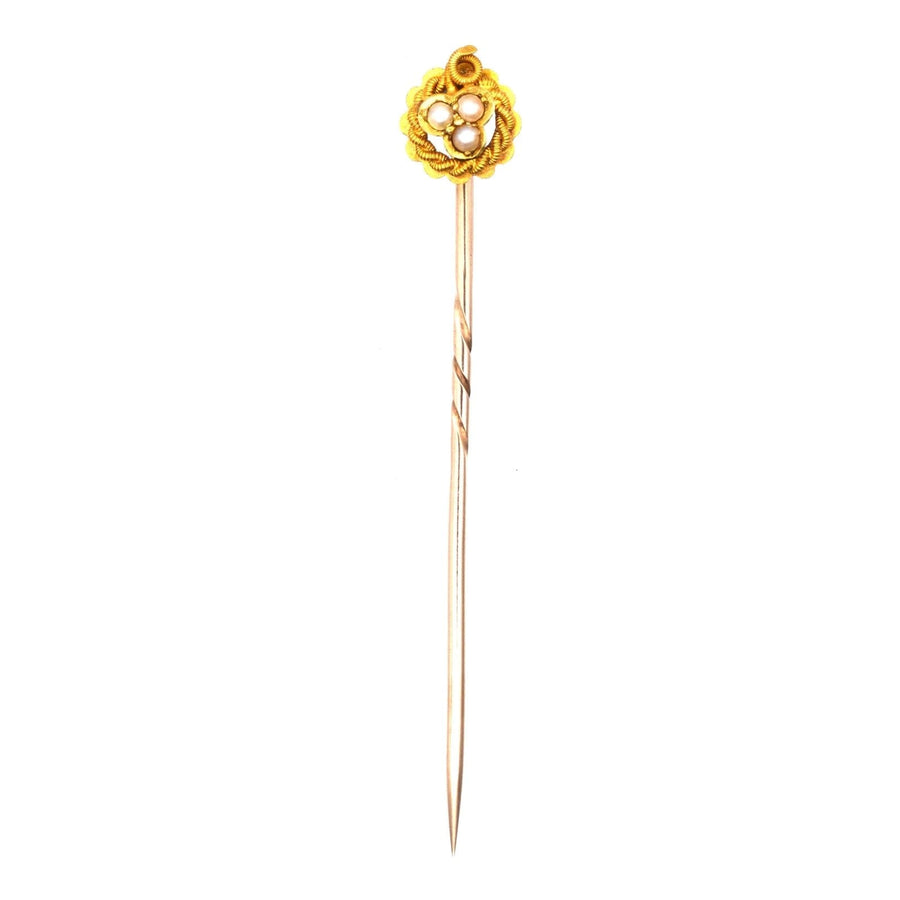 Edwardian 15ct Gold Lucky Three Leaf Clover (Shamrock) Pearl Tie Pin | Parkin and Gerrish | Antique & Vintage Jewellery