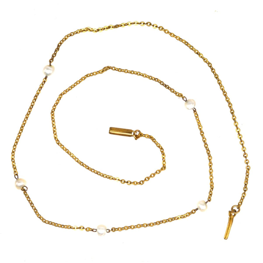 Edwardian 15ct Gold & Natural Pearl Chain Necklace | Parkin and Gerrish | Antique & Vintage Jewellery