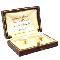 Edwardian 15ct Gold Natural Pearl Dress Studs in Original Case by Fredrick Dixon of St Molton Street | Parkin and Gerrish (UK)