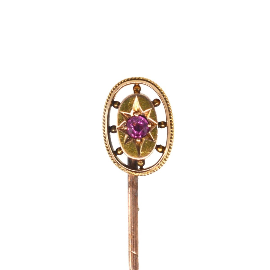 Edwardian 15ct Gold Oval Ruby Star Tie Pin | Parkin and Gerrish | Antique & Vintage Jewellery