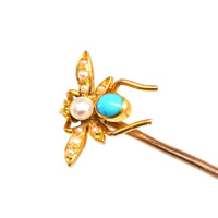 Edwardian 15ct Gold, Pearl and Turquoise Bug Tie Pin | Parkin and Gerrish (UK)