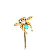 Edwardian 15ct Gold, Pearl and Turquoise Bug Tie Pin | Parkin and Gerrish (UK)