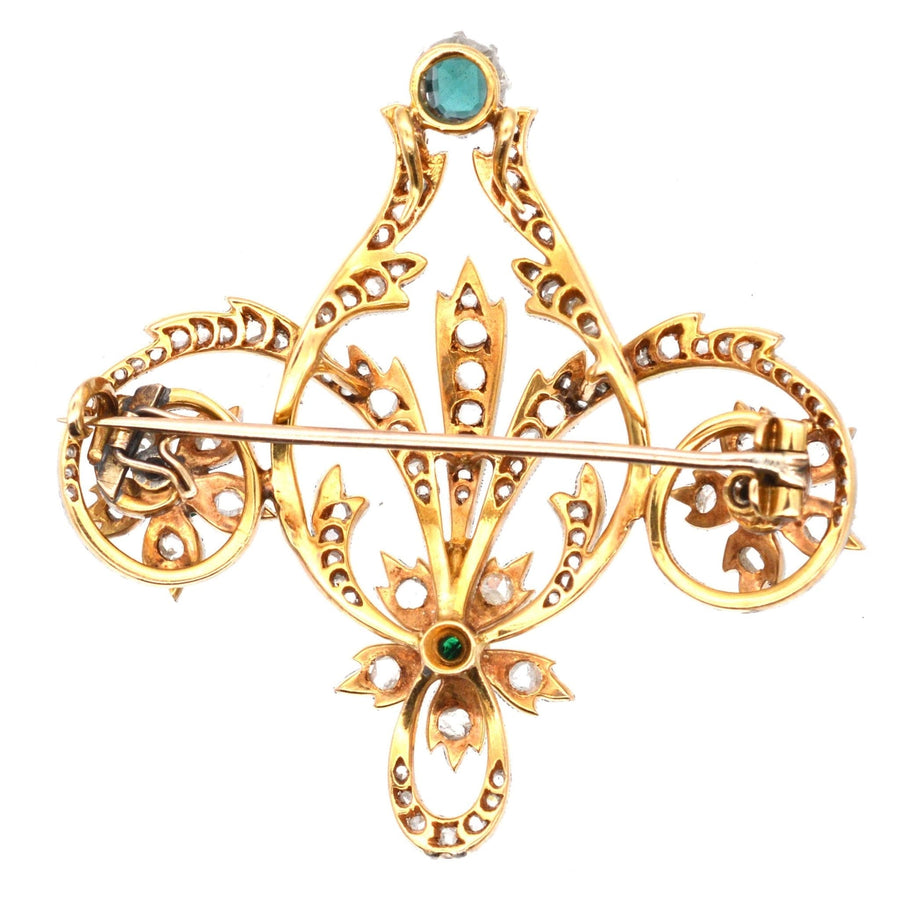 Edwardian 15ct Gold & Platinum, Emerald & Rose Diamond Brooch & Pendant | Parkin and Gerrish | Antique & Vintage Jewellery
