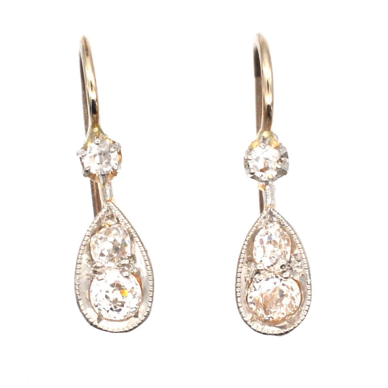 Boucles d'oreilles pendantes édouardiennes en or 15 carats et platine, avec diamants taille ancienne