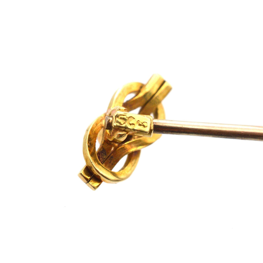Edwardian 15ct Gold Reef Knot "Lover's Knot" Tie Pin with a Diamond | Parkin and Gerrish | Antique & Vintage Jewellery