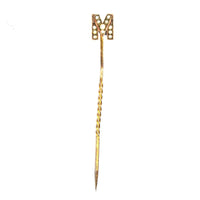 Edwardian 15ct Gold, Seed Pearl Letter 'M' Tie Pin | Parkin and Gerrish (UK)