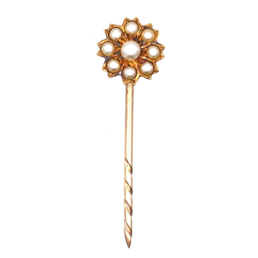 Edwardian 15ct Gold Split Pearl Flower Tie Pin | Parkin and Gerrish | Antique & Vintage Jewellery