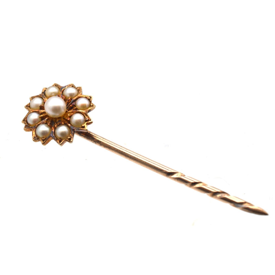 Edwardian 15ct Gold Split Pearl Flower Tie Pin | Parkin and Gerrish | Antique & Vintage Jewellery