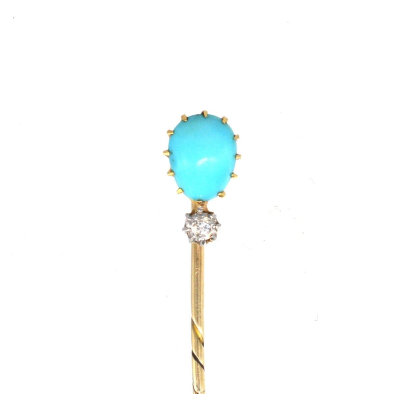 Edwardian 15ct Gold Turquoise and Diamond Tie Pin