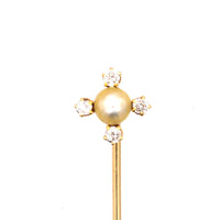 Edwardian 18ct Gold, Diamond & Natural Pearl Tie Pin | Parkin and Gerrish (UK)