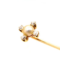 Edwardian 18ct Gold, Diamond & Natural Pearl Tie Pin | Parkin and Gerrish (UK)