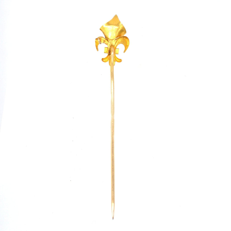 Edwardian 18ct Gold, Fleur de lys Pearl and Diamond Tie Pin | Parkin and Gerrish | Antique & Vintage Jewellery