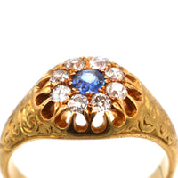 Edwardian 18ct Gold, Old Mine Cut Diamond and Sapphire Cluster Ring | Parkin and Gerrish (UK)
