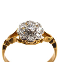 Edwardian 18ct Gold Old Mine Cut Diamond Cluster Ring with Decorated Shoulders | Parkin and Gerrish (UK)