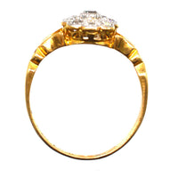 Edwardian 18ct Gold Old Mine Cut Diamond Cluster Ring with Decorated Shoulders | Parkin and Gerrish (UK)