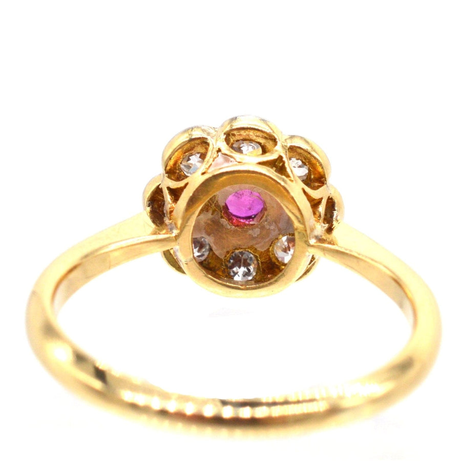 Edwardian 18ct Gold & Platinum, Ruby and Diamond Cluster Ring | Parkin and Gerrish | Antique & Vintage Jewellery