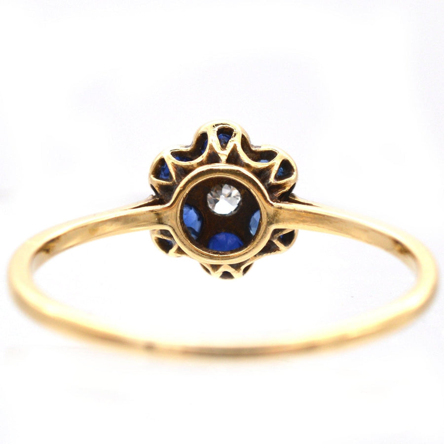 Edwardian 18ct Gold & Platinum, Sapphire and Diamond Flower Cluster Ring | Parkin and Gerrish | Antique & Vintage Jewellery