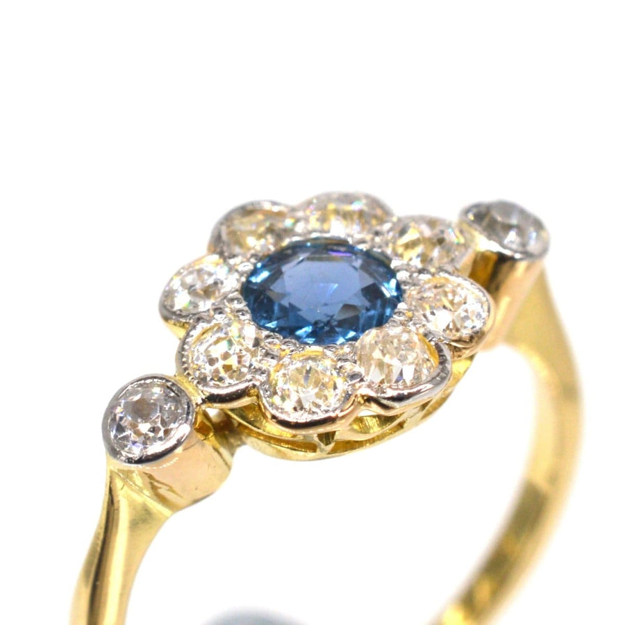 Edwardian 18ct Gold & Platinum, Sapphire & Diamond Cluster Ring | Parkin and Gerrish | Antique & Vintage Jewellery