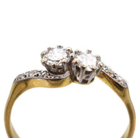 Edwardian 18ct Gold & Platinum, Two Stone Diamond 'Toi et Moi' Crossover Ring | Parkin and Gerrish (UK)