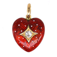 Edwardian 18ct Gold Red Enamel Strawberry Heart Pendant Locket with White Dots | Parkin and Gerrish (UK)