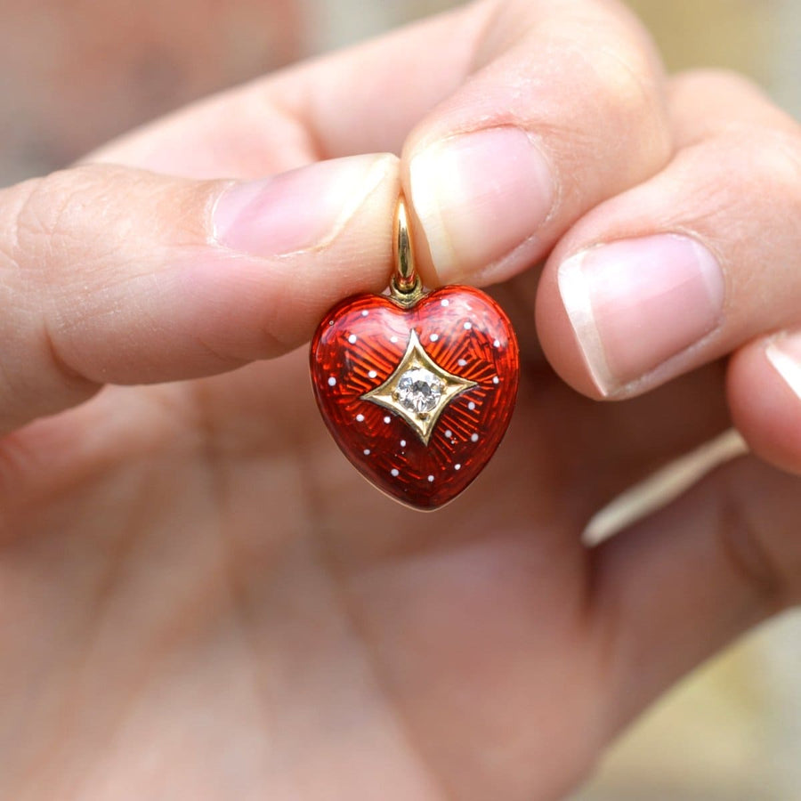Edwardian 18ct Gold Red Enamel Strawberry Heart Pendant Locket with White Dots | Parkin and Gerrish | Antique & Vintage Jewellery