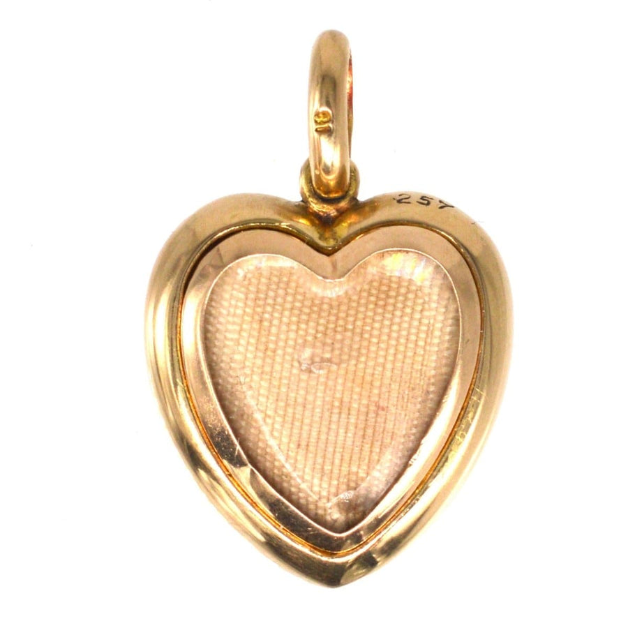 Edwardian 18ct Gold Red Enamel Strawberry Heart Pendant Locket with White Dots | Parkin and Gerrish | Antique & Vintage Jewellery