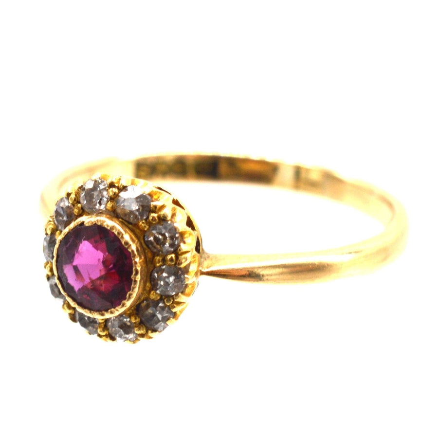 Edwardian 18ct Gold Ruby and Diamond Cluster Ring | Parkin and Gerrish | Antique & Vintage Jewellery