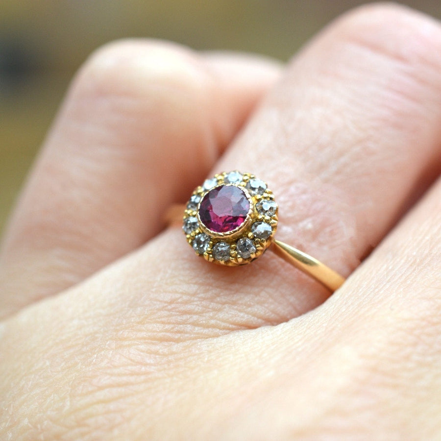 Edwardian 18ct Gold Ruby and Diamond Cluster Ring | Parkin and Gerrish | Antique & Vintage Jewellery