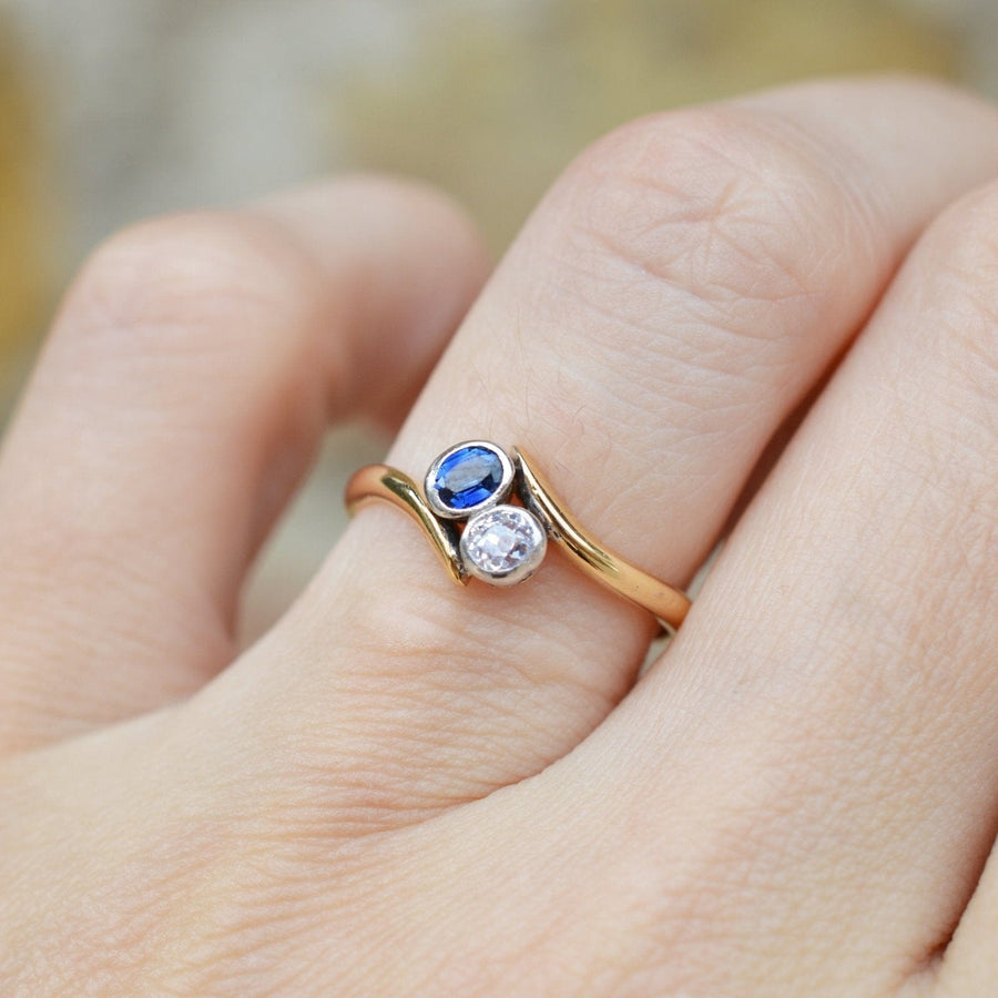 Edwardian 18ct Gold, Sapphire and Diamond Crossover Ring | Parkin and Gerrish | Antique & Vintage Jewellery