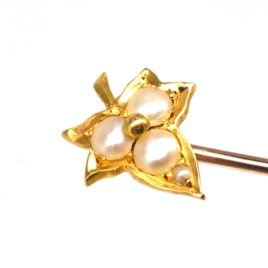 Edwardian 18ct Gold Split Pearl Ivy Leaf Tie Pin | Parkin and Gerrish | Antique & Vintage Jewellery