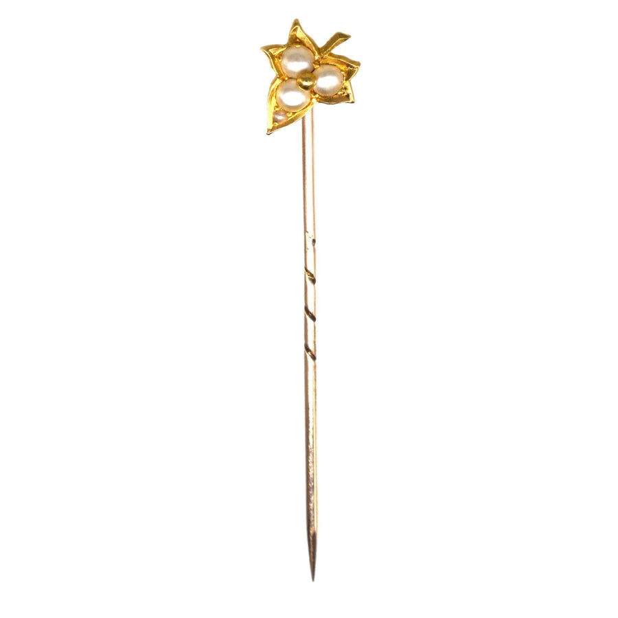 Edwardian 18ct Gold Split Pearl Ivy Leaf Tie Pin | Parkin and Gerrish | Antique & Vintage Jewellery