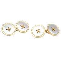 Edwardian 18ct Gold, White Enamel & Mother of Pearl Round Button Cufflinks | Parkin and Gerrish (UK)