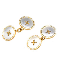 Edwardian 18ct Gold, White Enamel & Mother of Pearl Round Button Cufflinks | Parkin and Gerrish (UK)