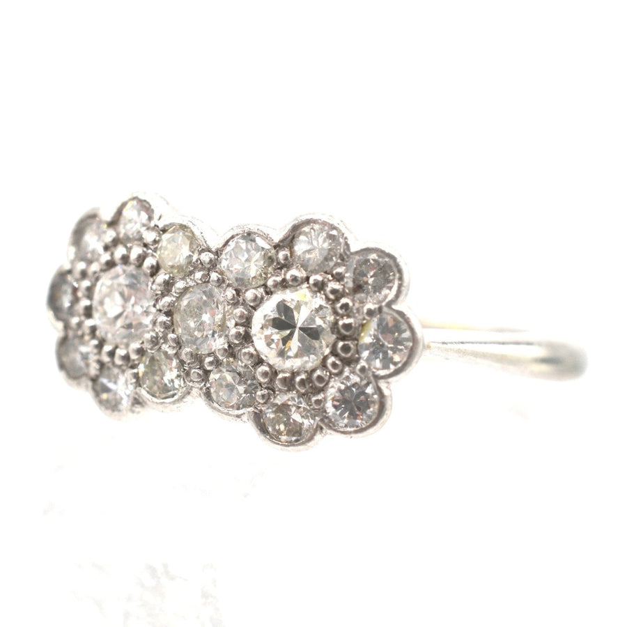 Edwardian 18ct White Gold and Platinum Double Cluster Diamond Ring | Parkin and Gerrish | Antique & Vintage Jewellery
