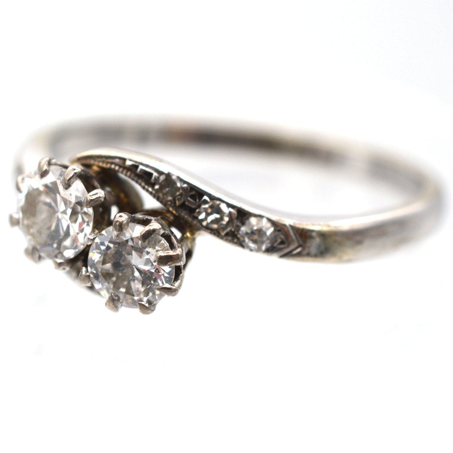 Edwardian 18ct White Gold, Diamond 'Toi et Moi' crossover Ring | Parkin and Gerrish | Antique & Vintage Jewellery