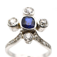 Edwardian 18ct White Gold, Sapphire and Diamond Duchess / Tiara Ring | Parkin and Gerrish (UK)