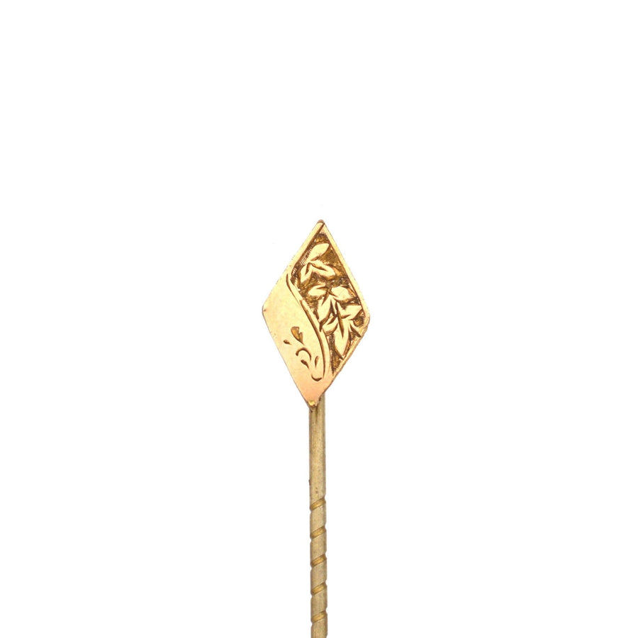 Edwardian 9ct Gold Engraved Diamond-Shaped Tie Pin | Parkin and Gerrish | Antique & Vintage Jewellery