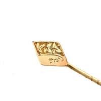 Edwardian 9ct Gold Engraved Diamond - Shaped Tie Pin | Parkin and Gerrish (UK)