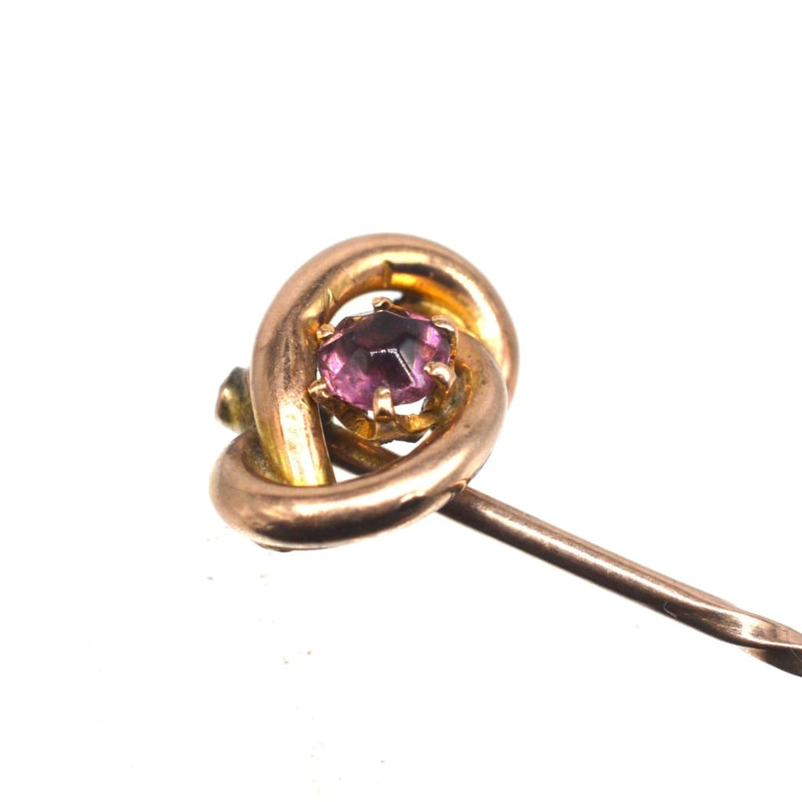 Edwardian 9ct Gold Lover's Knot with a Garnet Tie Pin | Parkin and Gerrish | Antique & Vintage Jewellery