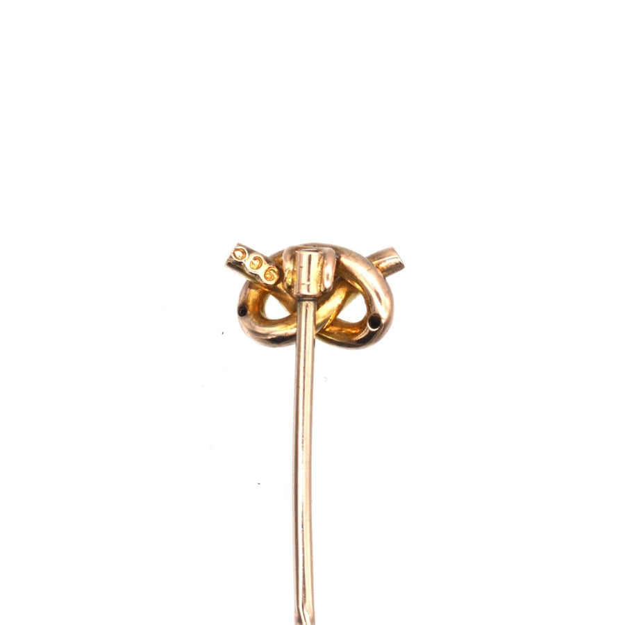 Edwardian 9ct Gold Lover's/Stafford Knot with Aquamarine Tie Pin | Parkin and Gerrish | Antique & Vintage Jewellery