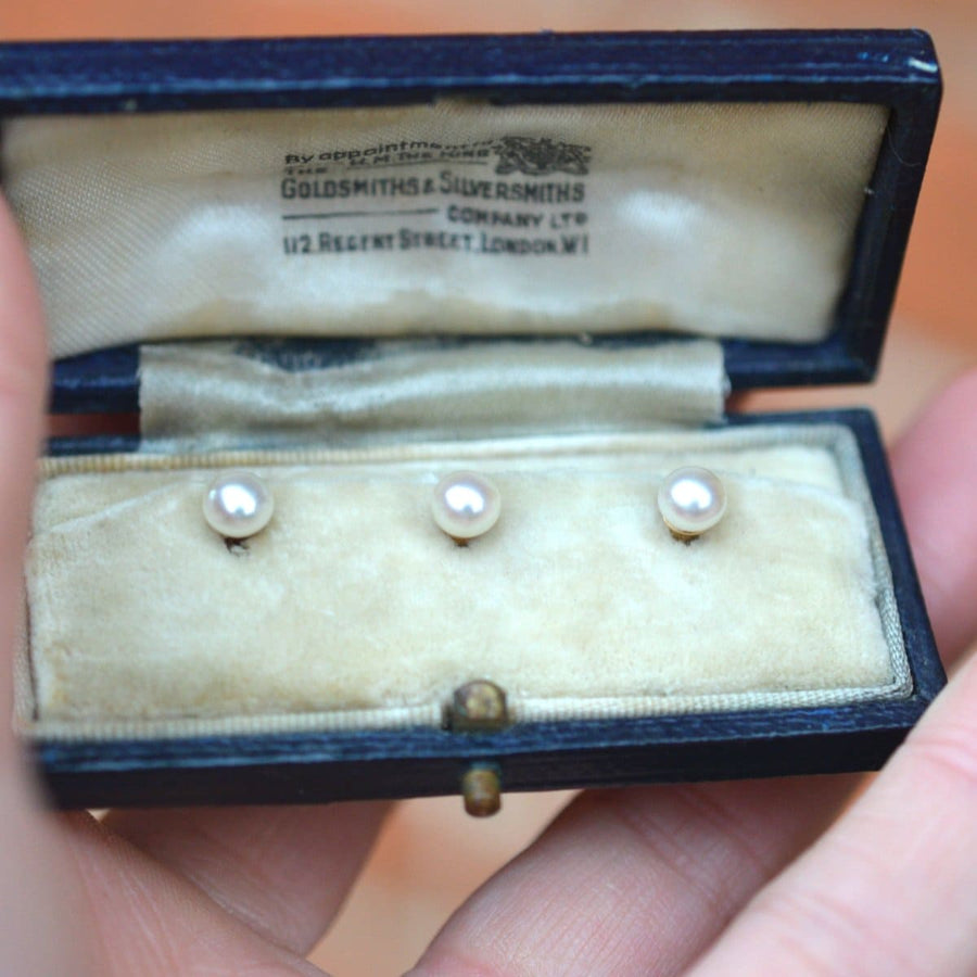 Edwardian 9ct Gold Natural Pearl Dress Studs | Parkin and Gerrish | Antique & Vintage Jewellery