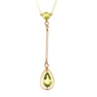 Edwardian 9ct Gold Peridot and Pearl Drop Pendant on Chain | Parkin and Gerrish (UK)