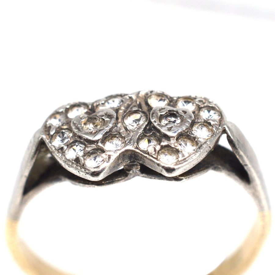 Edwardian 9ct Gold & Silver Double Heart Paste Ring | Parkin and Gerrish | Antique & Vintage Jewellery
