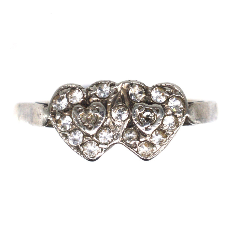 Edwardian 9ct Gold & Silver Double Heart Paste Ring | Parkin and Gerrish | Antique & Vintage Jewellery