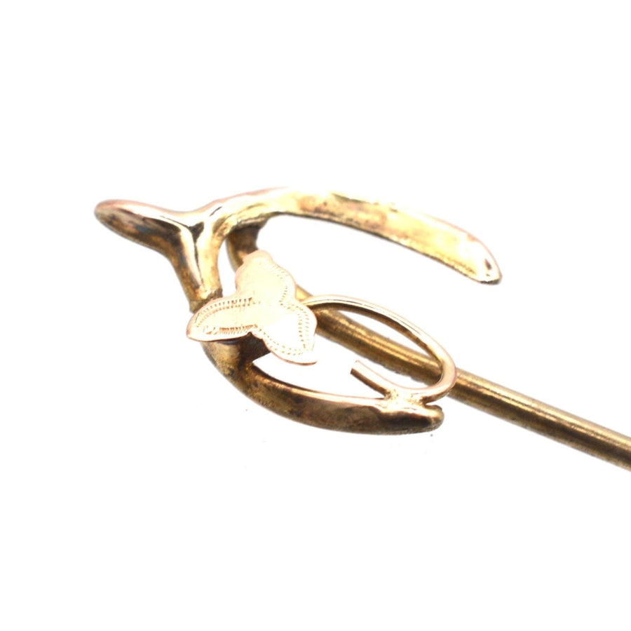 Edwardian 9ct Gold Wishbone with Ivy Leaf Tie Pin | Parkin and Gerrish | Antique & Vintage Jewellery