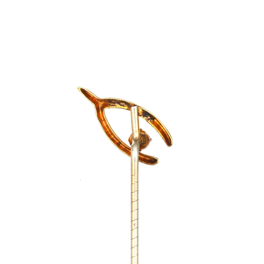 Edwardian 9ct Gold Wishbone with White Paste Pin | Parkin and Gerrish | Antique & Vintage Jewellery