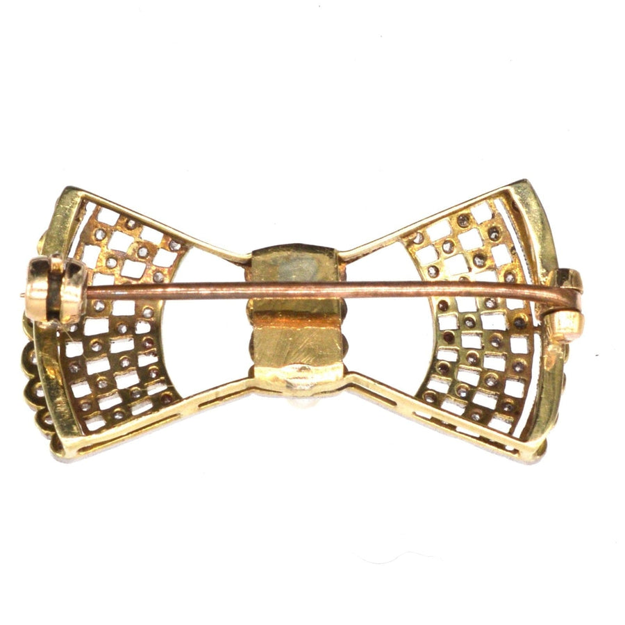 Edwardian 'Belle Epoque' 18ct Gold and Platinum Lace Bow with Pearls | Parkin and Gerrish | Antique & Vintage Jewellery