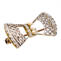 Edwardian 'Belle Epoque' 18ct Gold and Platinum Lace Bow Brooch with Pearls | Parkin and Gerrish (UK)