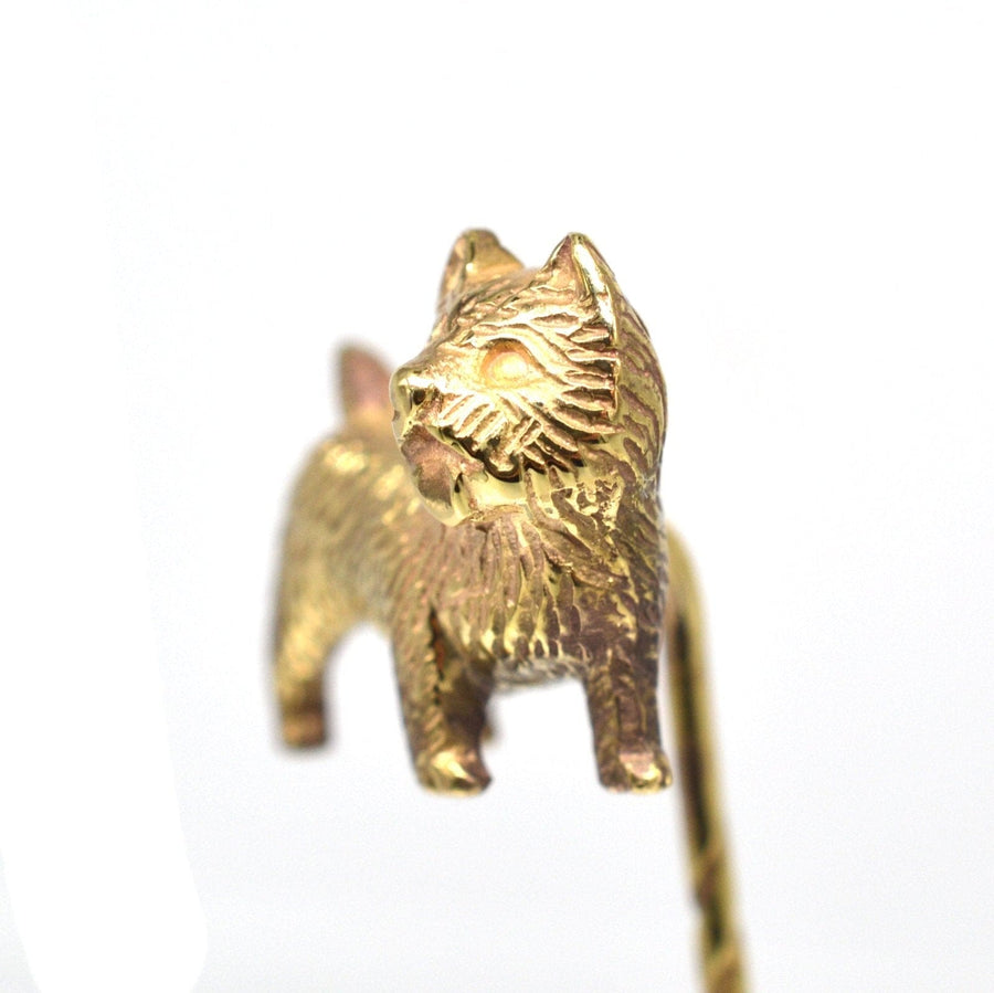 Edwardian Heavy 9ct Gold Cairn Terrier Dog Tie Pin | Parkin and Gerrish | Antique & Vintage Jewellery