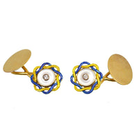 Edwardian Mother of Pearl, Diamond and Yellow and Blue Enamel Cufflinks | Parkin and Gerrish (UK)
